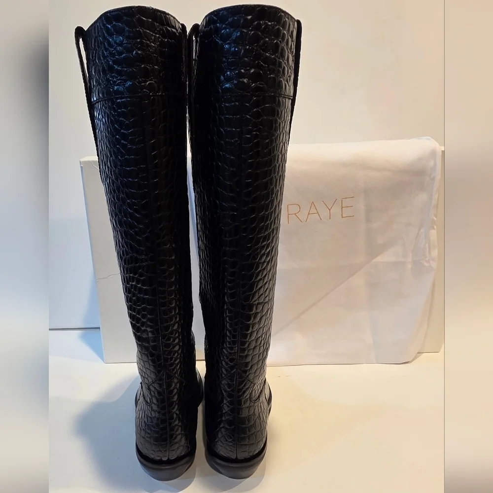 Raye Vervier Boot in Black Croc Embossed Leather